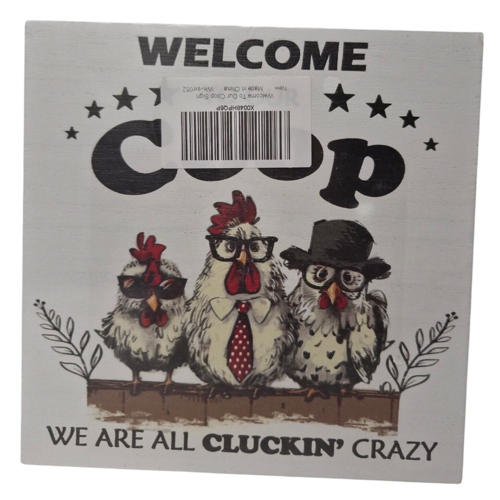 Welcome To Our Coop Cluckin Crazy Chicken Wooden Box Sign Farmhouse Decor White